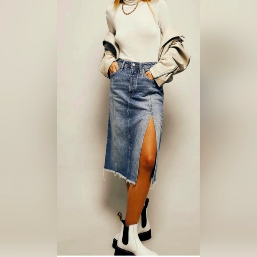 Free People Denim Side-Slit Skirt size-"25-waist -New!